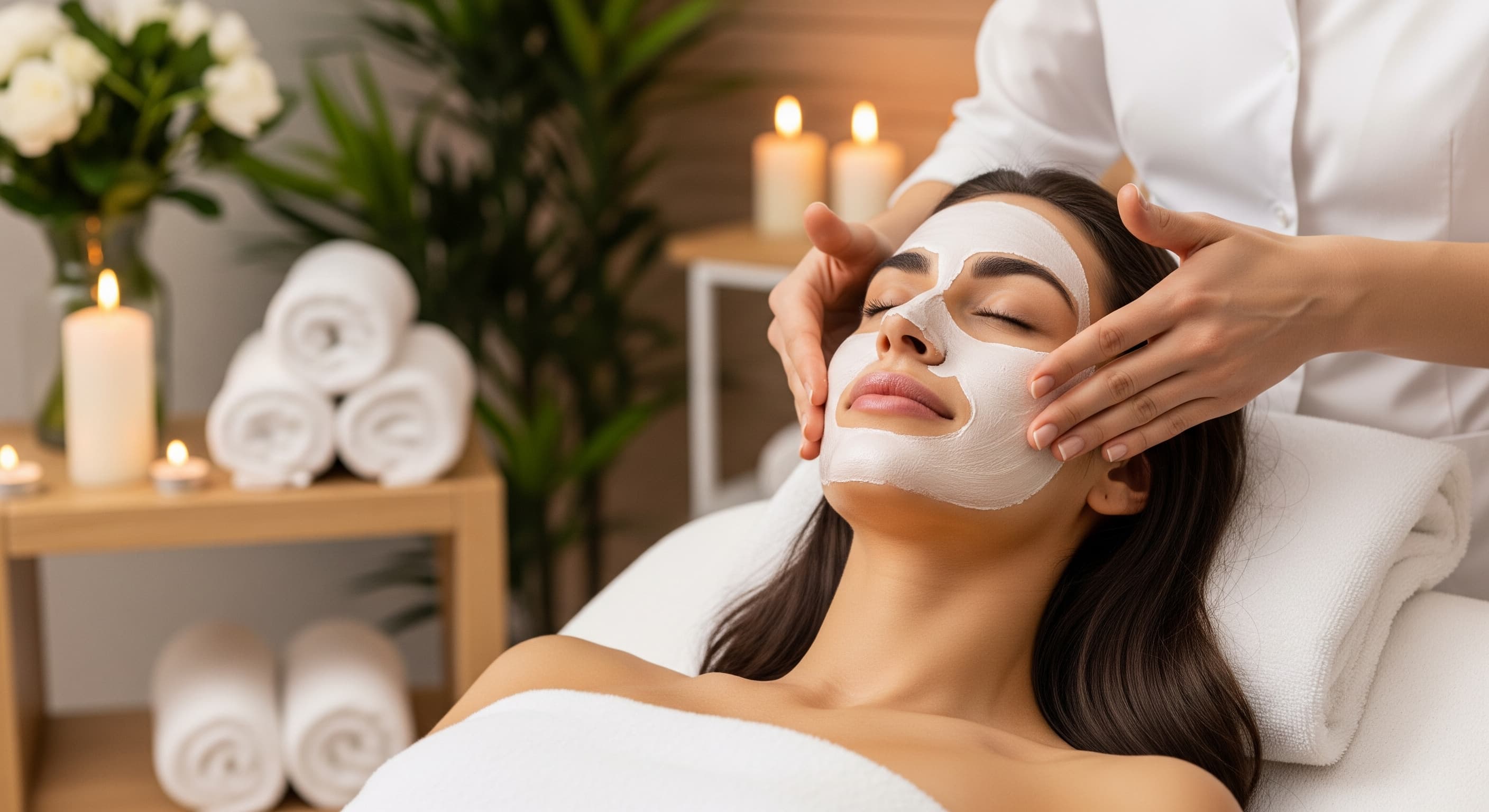 Woman receiving relaxing facial treatment with mask at spa - Anel Aesthetic Center